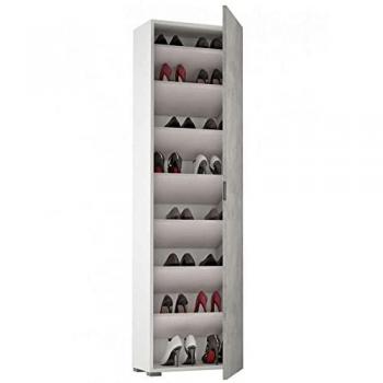 Mueble Blanco con Puerta de Hormigón y Siete Estantes