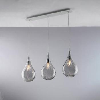 Lámpara de Techo Moderna Pluvia 3 Luces E27 en Vidrio Pyrex Gris Humo