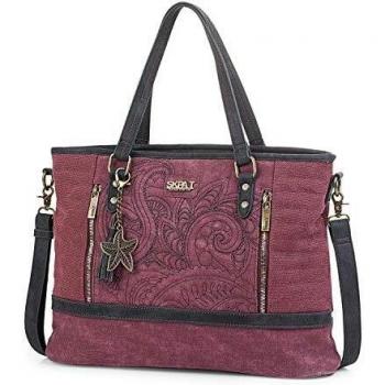 SKPAT - Cartera Portadocumentos Ordenador Portátil 15. Bolso de Mujer. Cuero PU y Lona Bordada y Acolchada. Original Elegante Práctico y de Calidad, Resistente y Ligero. 95340, Color Burdeos