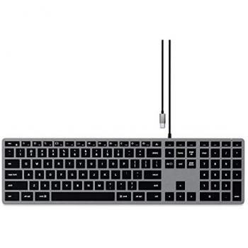 Teclado Satechi Slim W3 USB-C Cablado Retroiluminado QWERTY con Teclado Numérico para MacBook, iPad y más - Color Gris