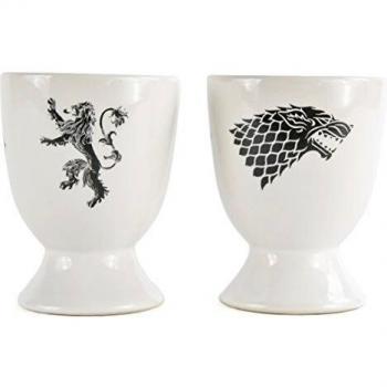 Game Of Thrones- Juego de Tronos Huevera Conjunto de 2 Stark Targaryen Lannister Baratheon Cresta de cerámica Blanca,