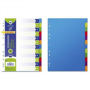 Separadores de Polipropileno A4 Extra Gruesos Multicolor 12 Pestañas