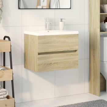 Conjunto de muebles de baño 2 piezas en cerámica y madera multicapa Marrón