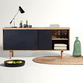 Aparador Buffet de Madera de Mango Negro con 2 Puertas Correderas Hanko