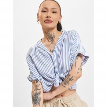 Only Paula Life Women's Short Sleeve Woven Tie Shirt - Blue Stripes