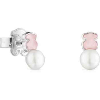 Pendientes Tuyo Mini Color de Plata con Cuarcita Rosa y Perla TOUS