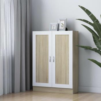 Armario de libros aglomerado blanco roble Sonoma 82,5x30,5x115 cm