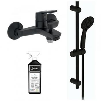 Conjunto de baño ducha con mezclador mecánico de pared Jacob Delafon Aimé negro + limpiador