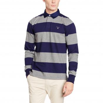 GANT Long-Sleeved Bar Striped Rugby Shirt, Sudadera para Hombre, Gris