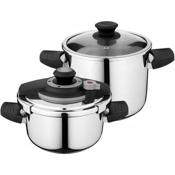 Berghoff Vita 4-Piece Stainless Steel Pressure Cooker Set with Lid Lock, 7.4 qt, Compatible with All Stoves