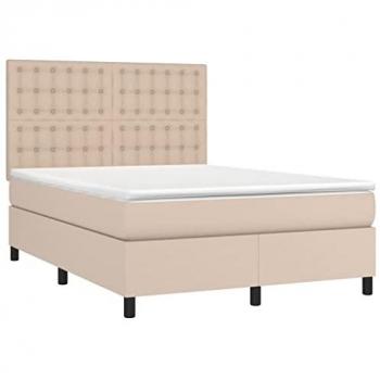 Cama box spring colchón LED cuero sintético capuchino 140x190cm