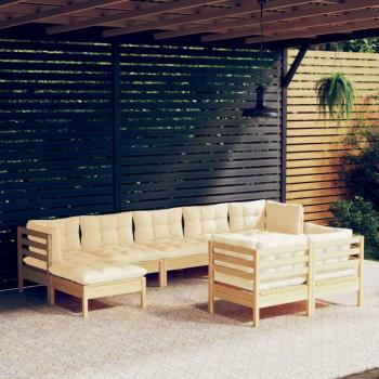 9-Piece Garden Lounge Set with Cream Cushions Solid Pinewood