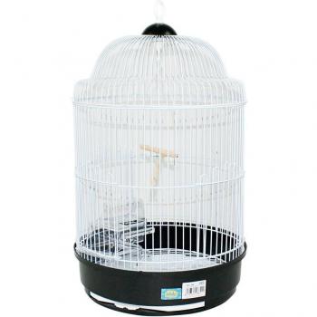 Jaula para pájaros alta redonda con comederos y palos - azul