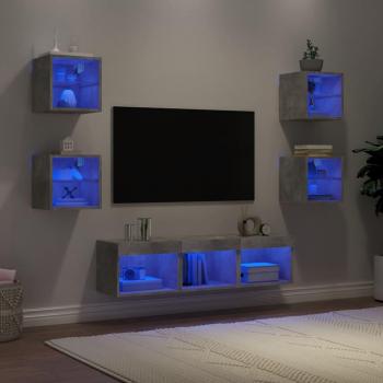 Mueble TV pared con LED 7 piezas madera ingeniería gris hormigón