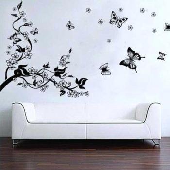 Pegatina romántica para decorar la pared, árbol y mariposas