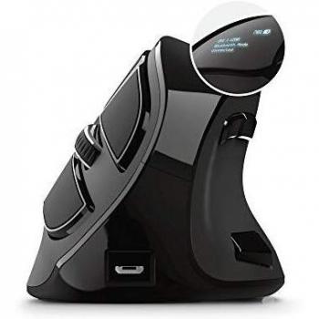 Trust Voxx Ratón Vertical Inalámbrico Recargable, Bluetooth o 2.4 GHz, Mouse Ergonómico, 9 Botones, 1200/1600/2000/2400 PPP, Ordenador Portátil/PC/Mac/Macbook/Chromebook, Negro