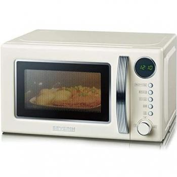 SEVERIN Microondas retro 2 en 1, microondas digital con 5 niveles de potencia y 8 programas automáticos, microondas con grill con pantalla digital, 700 W, crema/cromado, MW 7892