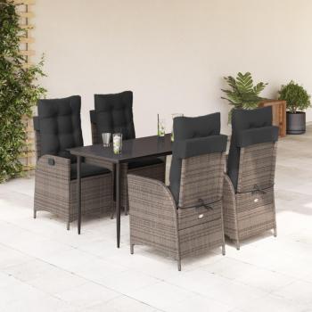 Set de Comedor de Jardín 5 Piezas con Cojines de Ratán Sintético Gris