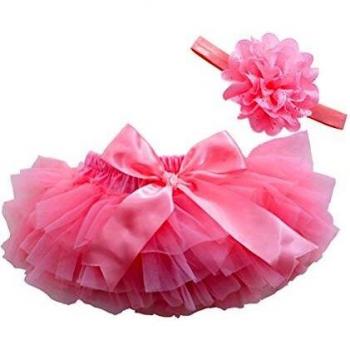 LUOEM Falda de Tutú con Cinta de Pelo de Flores para Niños Bebé Recién Nacido Accesorios de Fotografía para Fiestas Cumpleaños Talla M
