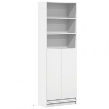 Aparador con LED de madera de ingeniería blanco 69x32,5x200 cm, alacena, armario auxiliar, armario de almacenaje, mueble alto