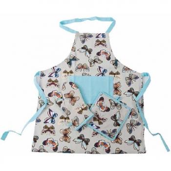 Conjunto de delantal, manopla y agarrador - Modelo mariposas