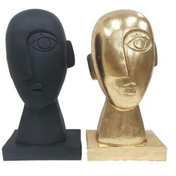 Figura Decorativa DKD Home Decor Cara Negro Dorado 14,5 x 10,5 x 27,5 cm (2 Unidades)