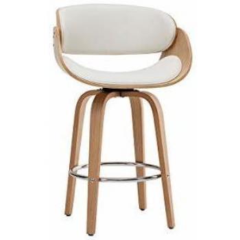 Taburete de bar moderno Miliboo blanco y madera clara 65 cm BENT