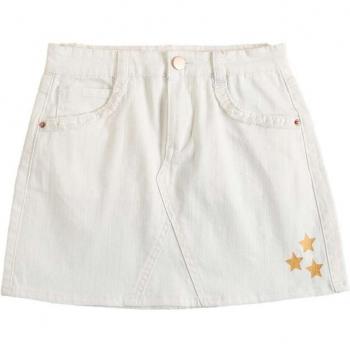 Falda vaquera blanca con bolsillos y 3 estrellas doradas