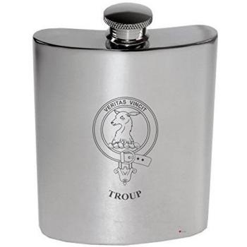 Troup Family Crest 6oz Polished Pewter Kidney Flask
