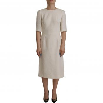 White Jacquard Midi Floral Sheath Brocade Dress