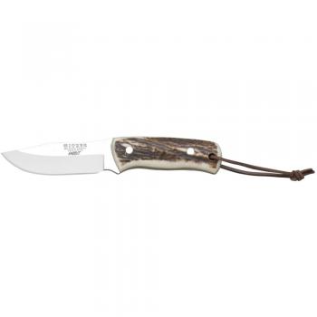 Cuchillo Bushcraft Joker Rabbit CC76, con puño de ciervo, hoja inox de 8,5 cm y lomo dentado para pesca, caza, camping y senderismo