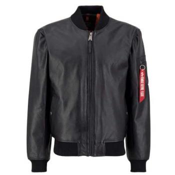 Alpha Industries MA-1 LF Black Leather Bomber Jacket for Men, Size XL