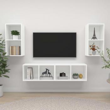 vidaXL Muebles de salón de pared 4 piezas madera de ingeniería, aglomerado blanco, incluye mueble TV, mesa de TV, y mueble tele
