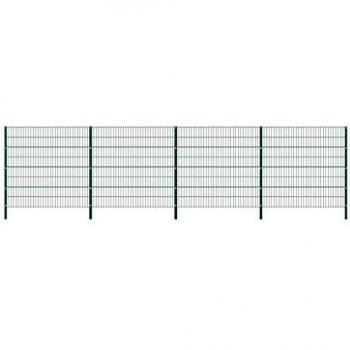 vidaXL Panel de Valla con Postes de Hierro Accesorios de Jardín Ocultación Privacidad Diseño Simple Funcional Resistente Intemperie Verde 6.8x1.6m