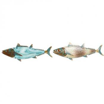 Decoración de Pared Home ESPRIT Pez Mediterráneo Azul Multicolor Dorado (2 Unidades) 70 x 4,5 x 25,5 cm