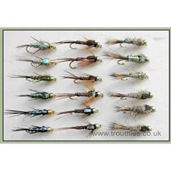 18 GOLDHEAD Pesca de la trucha vuela, oído, Evil Weevils, cola de faisán de liebres, tamaño 10/12