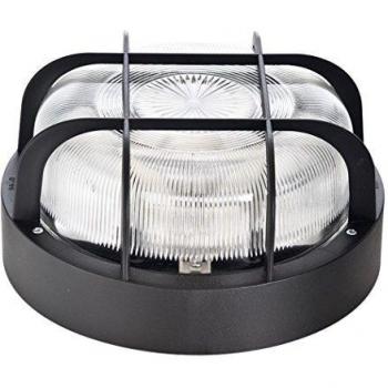 FAMATEL – Aplique Redondo | IP44 | E-27 | 100W | Difusor cristal | Horizontal | Bombillas E27 | Producto certificado con CE | Negro