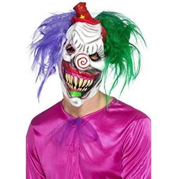 Smiffys-47043 Máscara de Payaso Asesino Colorida, Látex, Cubre Toda la Cabeza, con, Multicolor, No es Applicable