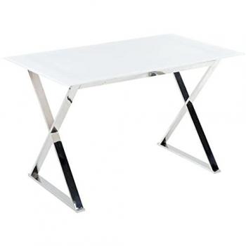Mesa de Comedor Rectangular de Vidrio Templado Blanco y Plateado con Patas de Metal 120 x 70 cm Attica