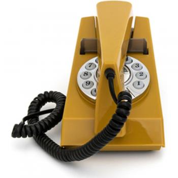 Teléfono Retro GPO Trim Mostaza 1960, Diseño Vintage con Botón de Presión