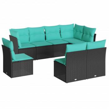8-Piece Black Poly Rattan Garden Sofa Set with Cushions