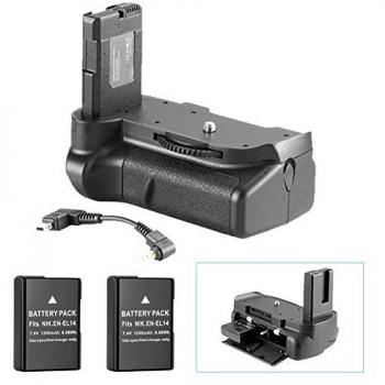 Neewer® Pro (Pro versión de Producto de Neewer)Manija de la batería funciona con EN-EL14 Baterías + 2 Piezas de EN-EL14 Batería de reemplazo 7.4V 1200mAh para Nikon D5100 5200 D5300 Cámara reflexivas digitales
