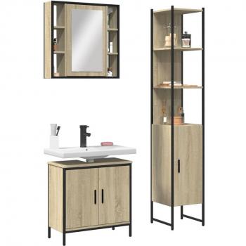 Juego de muebles de baño 3 piezas madera contrachapada roble sonoma marrón