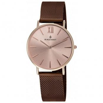 Reloj Radiant Mujer RA377619 (36mm) - Acero Inoxidable con Correa de Cuero Marrón y Detalles en Rosa
