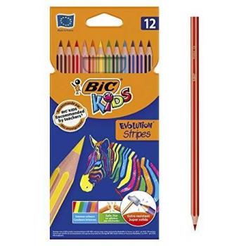 BIC Kids Evolution Stripes Lápices de colores - colores Surtidos, Blíster de 12 unidades