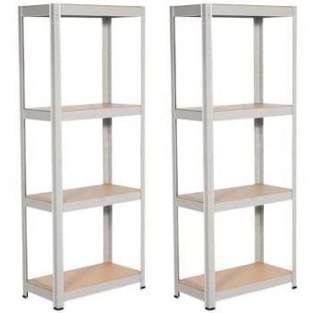 Pack 2 Estanterías Metálicas Ajustables con 4 Baldas - Soporte de 240kg - Dimensiones 148x60x30cm - Color Blanco