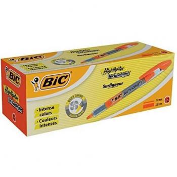 BIC Highlighter Technolight Marcadores punta biselada Ajustable - Naranja, Caja de 12 unidades