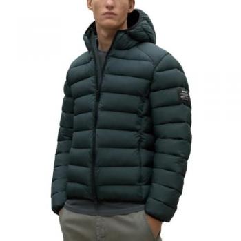 Abrigo de hombre Ecoalf Aspenalf azul oscuro con capucha y cierre de cremallera, talla L