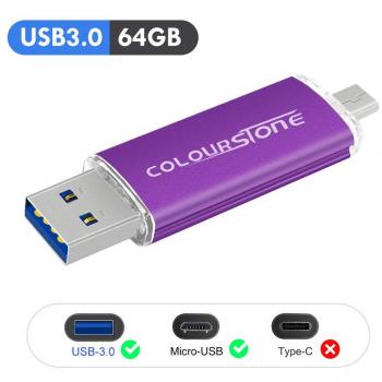 OTG Memoria USB 3.0, Colourstone 64GB Pendrive del Puerto Dual Compatible con Samsung Huawei Smartphones y Tablets Memoria Externa