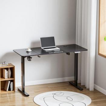 Escritorio ajustable en altura Pro.tec Stryn 140x60cm Aglomerado/Acero Negro Regulable 72-117 cm con Clips y 2 Salidas de Cables Eléctrico Alfombrilla de Rat